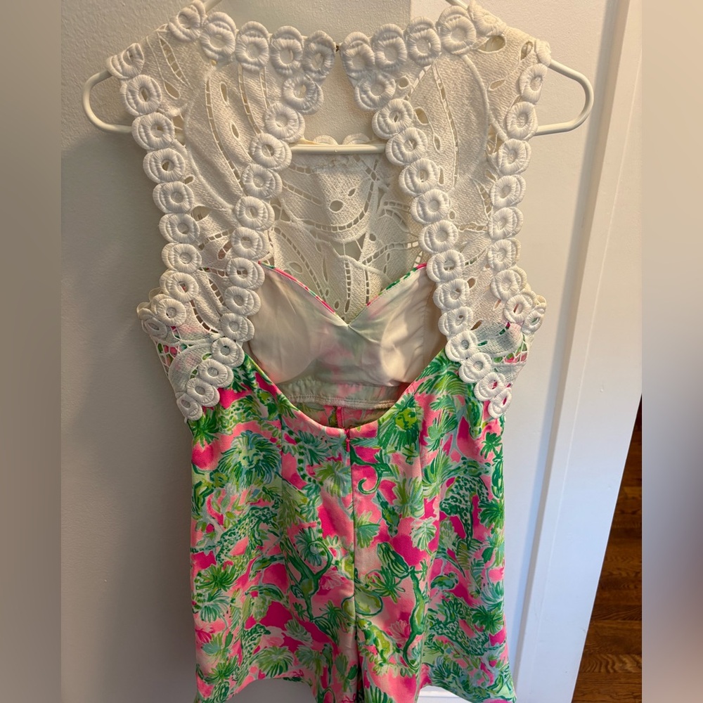 Lilly Pulitzer Pink and Green Romper Raz Berry Catty Shack Sadie Romper - Picture 10 of 13